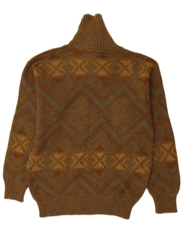 Suéter masculino vintage com gola xale IT 48 médio cáqui geométrico