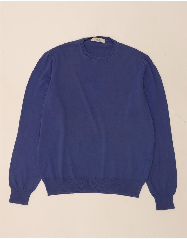 Zara Suéter masculino com gola redonda grande azul
