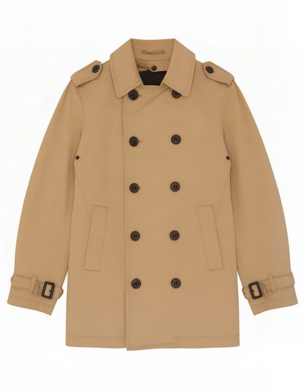 Zara Mens Trench Coat UK 36 Pequeno Poliéster Bege