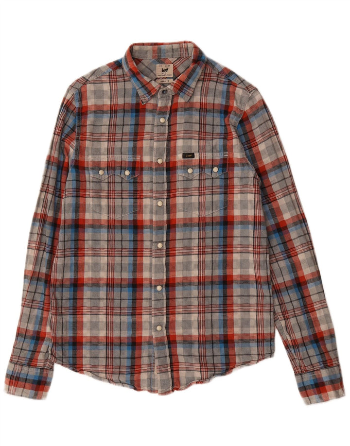 Camisa masculina Lee de flanela de ajuste regular pequena de algodão xadrez multicolorido