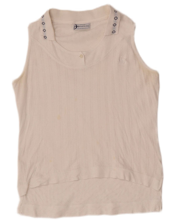 Camisa polo feminina sem mangas Sergio Tacchini UE 38 médio branco Fair Isle