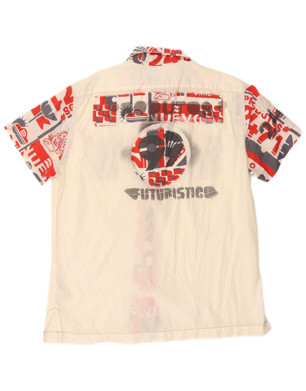 DIESEL Mens Graphic Short Sleeve Shirt XL Off White Colourblock Cotton