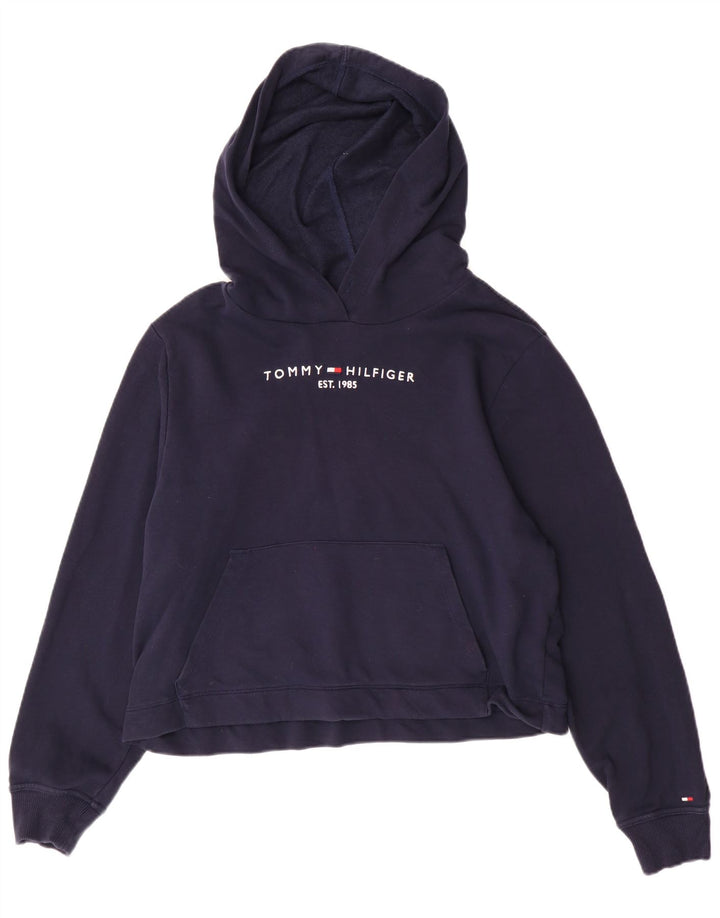 Suéter com capuz gráfico feminino Tommy Hilfiger Reino Unido 14 algodão azul marinho médio