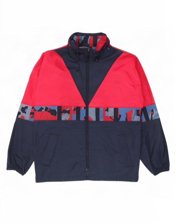 Jaqueta de chuva masculina vintage com capuz UK 38 médio azul marinho Colourblock Nylon