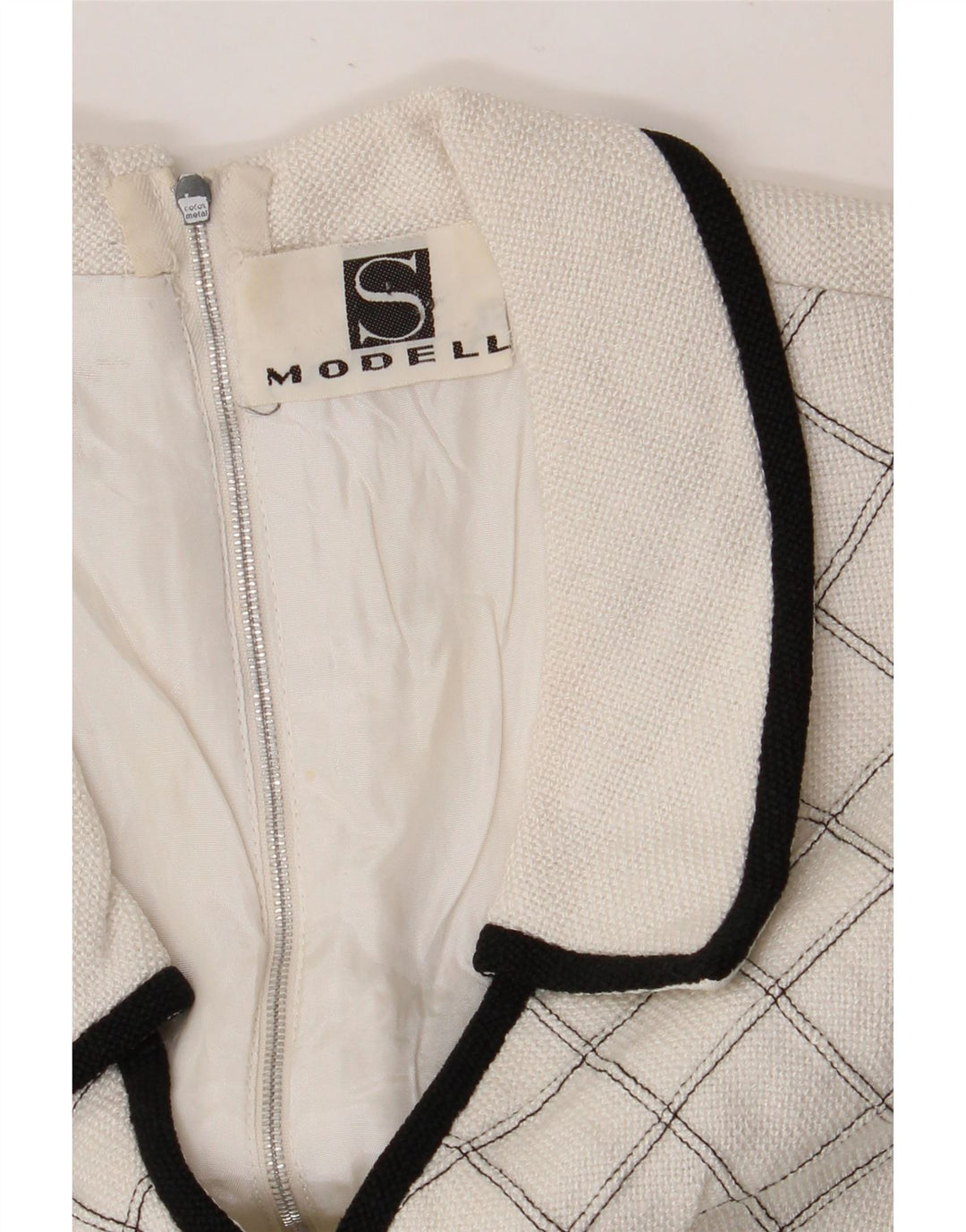 Vestido feminino VINTAGE sem mangas evasê UK 8 pequeno xadrez branco