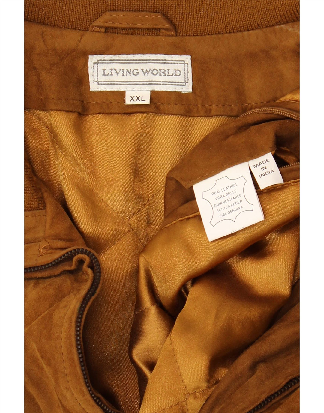 Jaqueta masculina de camurça Living World Reino Unido 44 2XL couro marrom