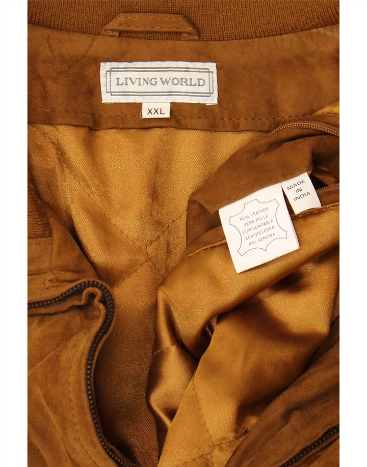 Jaqueta masculina de camurça Living World Reino Unido 44 2XL couro marrom