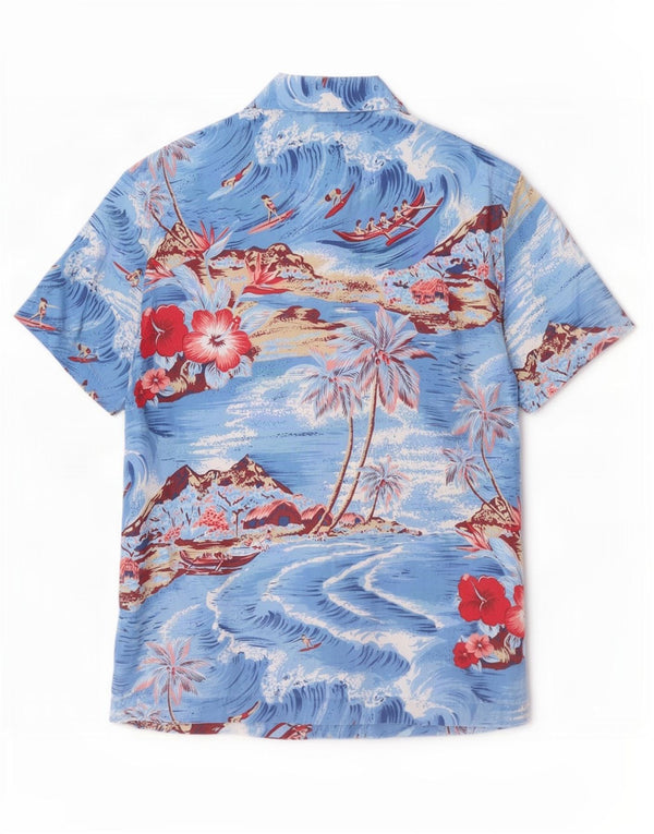 Camisa havaiana masculina de manga curta Gas pequena azul floral