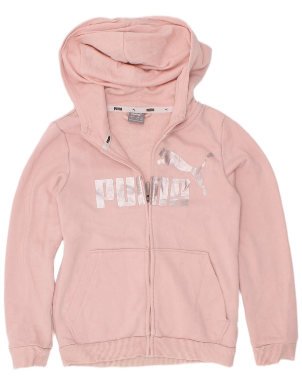 Suéter feminino Puma com capuz e zíper gráfico 7-8 anos algodão rosa