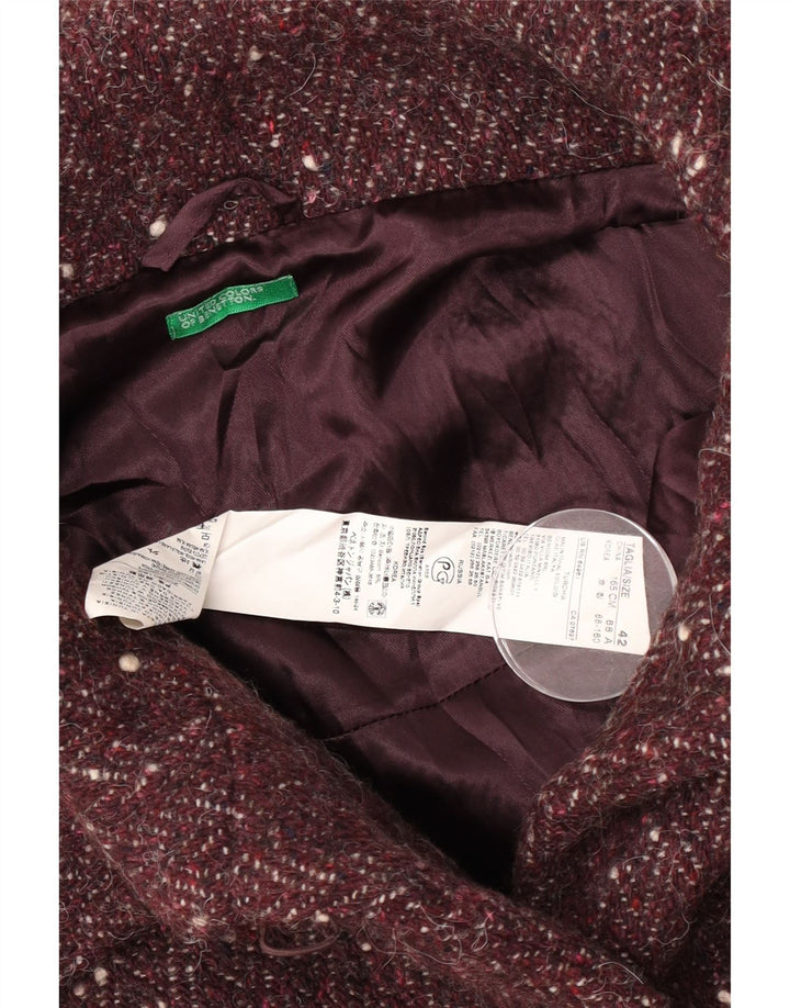 Jaqueta Bolero Feminina Benetton IT 42 Lã Salpicada Borgonha Média