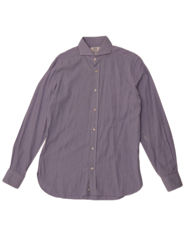 Camisa masculina Boggi sob medida tamanho 40 15 3/4 algodão geométrico azul médio