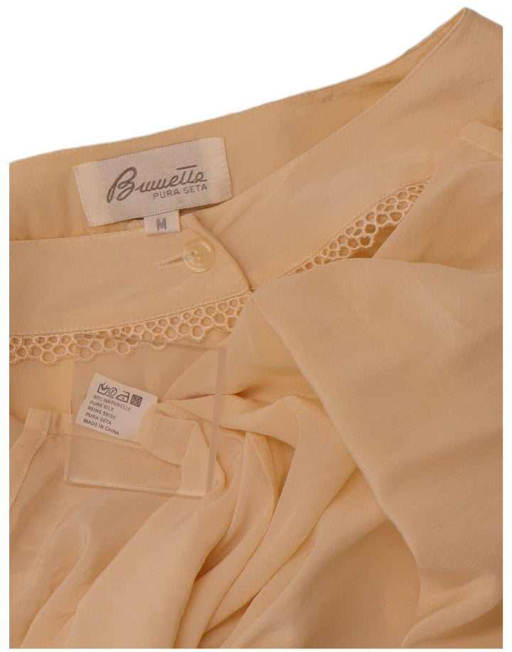 Blusa feminina VINTAGE transparente Reino Unido 14 seda bege médio