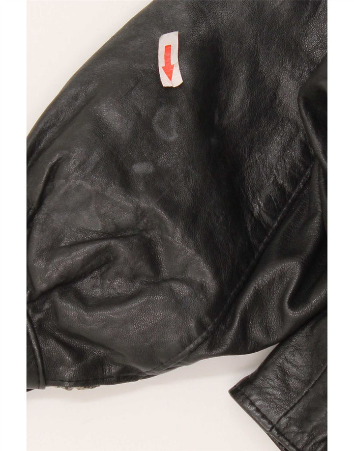 Jaqueta de couro vintage para meninas de 7 a 8 anos, couro preto médio