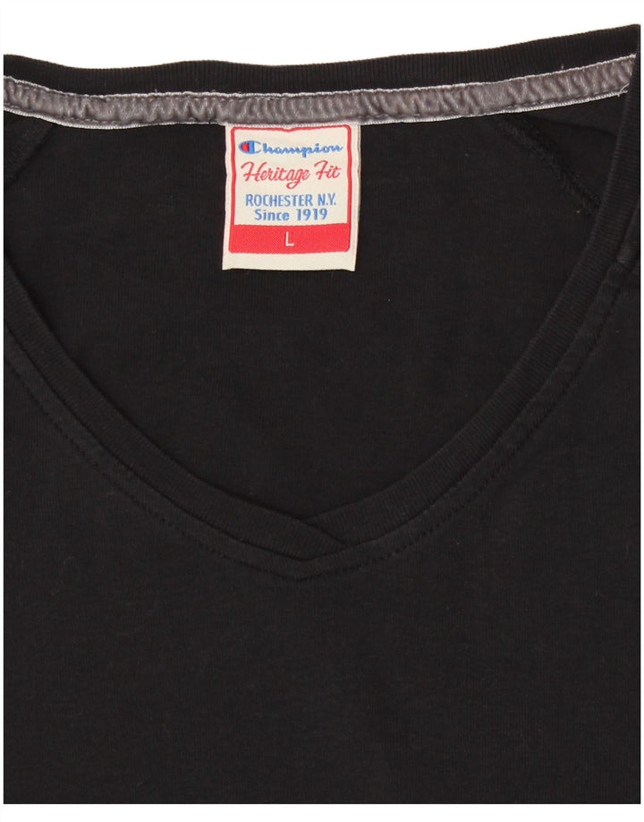 CHAMPION Top feminino Heritage Fit manga comprida Reino Unido 14 grande preto