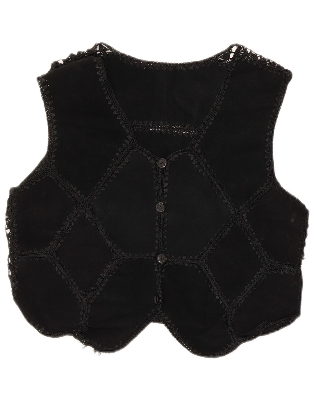 Colete feminino vintage de camurça UK 12 médio preto