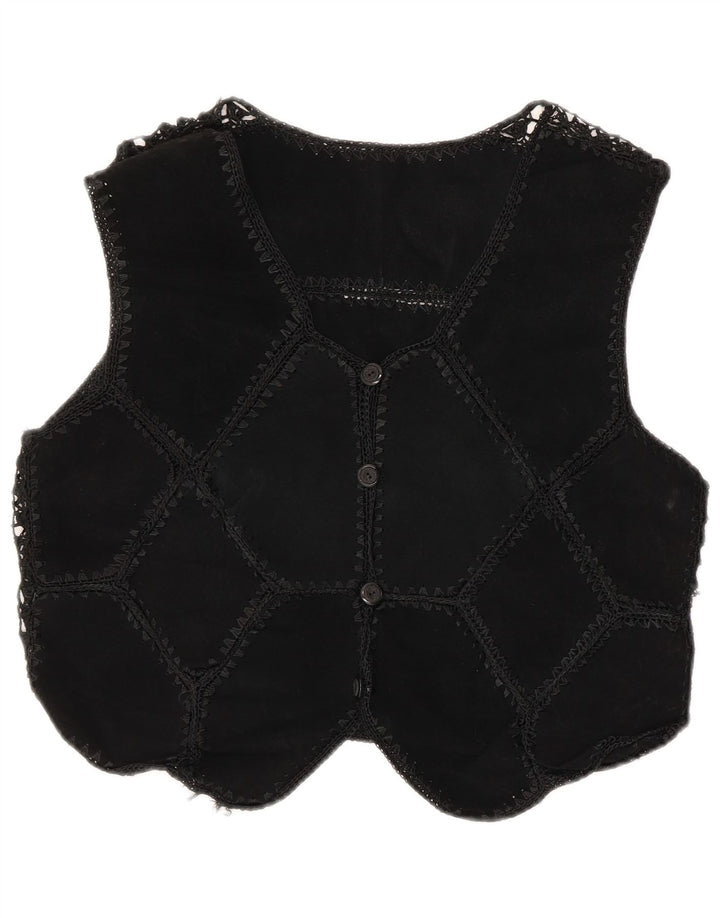Colete feminino vintage de camurça UK 12 médio preto