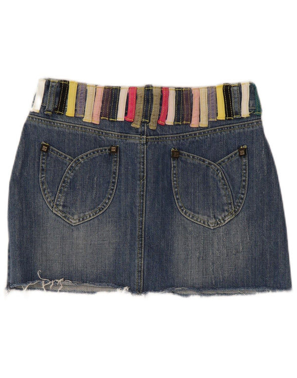 Dsquared2 mini saia jeans feminina IT 42 médio W30 azul colorblock algodão