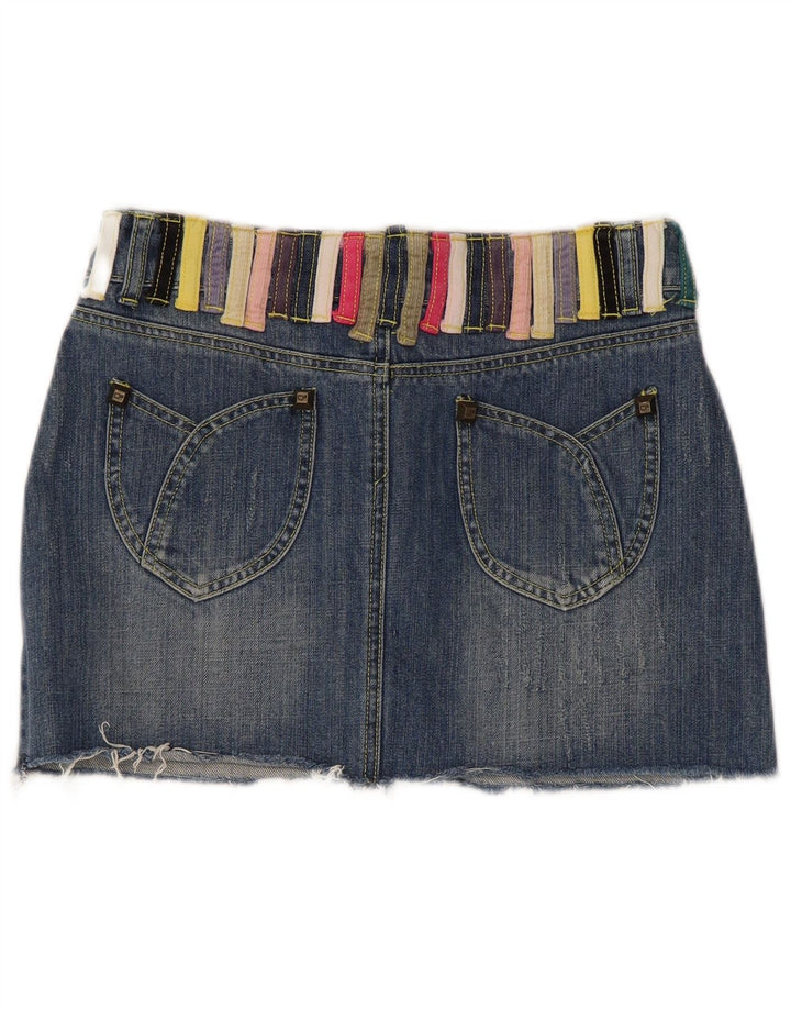 Dsquared2 mini saia jeans feminina IT 42 médio W30 azul colorblock algodão