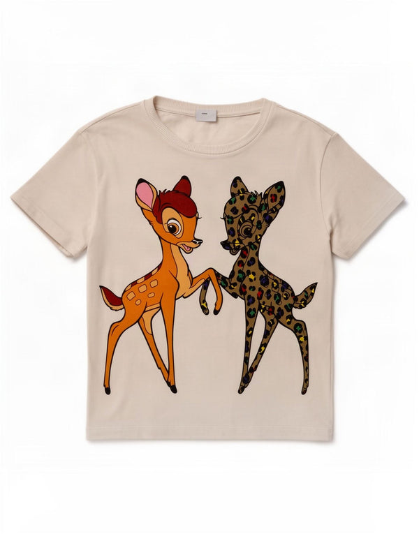 Benetton Camiseta Feminina Disney Graphic Top UK 14 Médio Branco Animal Print