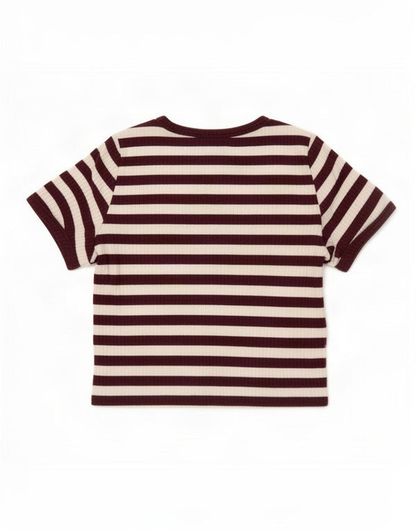 Camiseta feminina Topshop UK 12 algodão listrado médio Borgonha