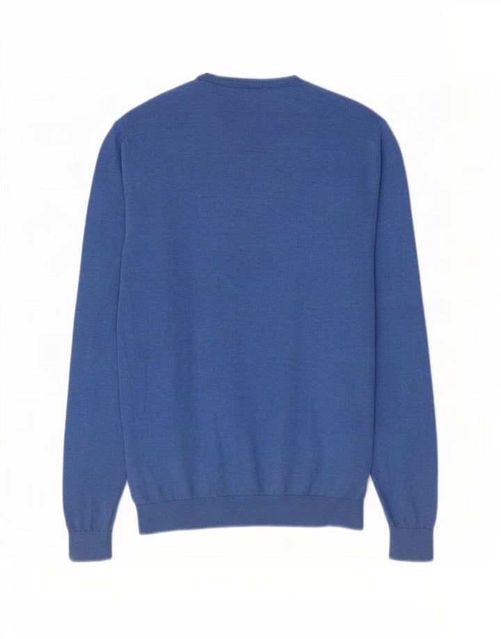 Suéter masculino Massimo Dutti com decote em V de algodão azul médio