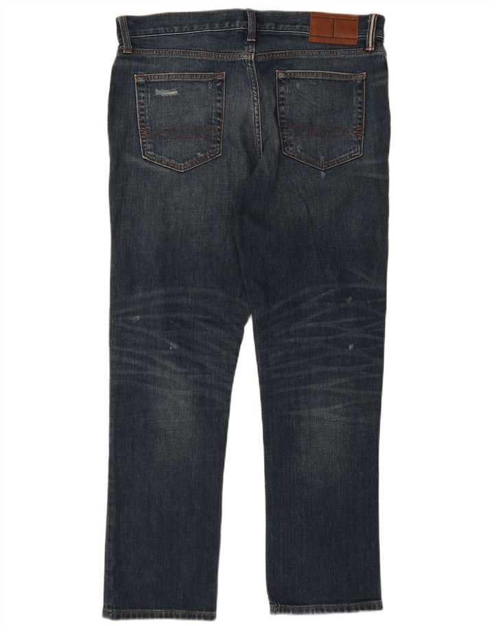 Tommy Hilfiger Calça jeans reta masculina desgastada W34 L30 algodão azul