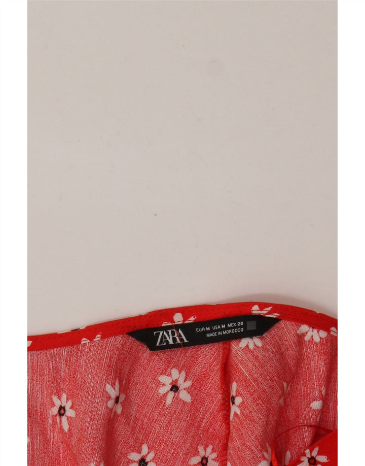 Zara Top feminino de manga comprida com gravata frontal Reino Unido 12 médio vermelho floral