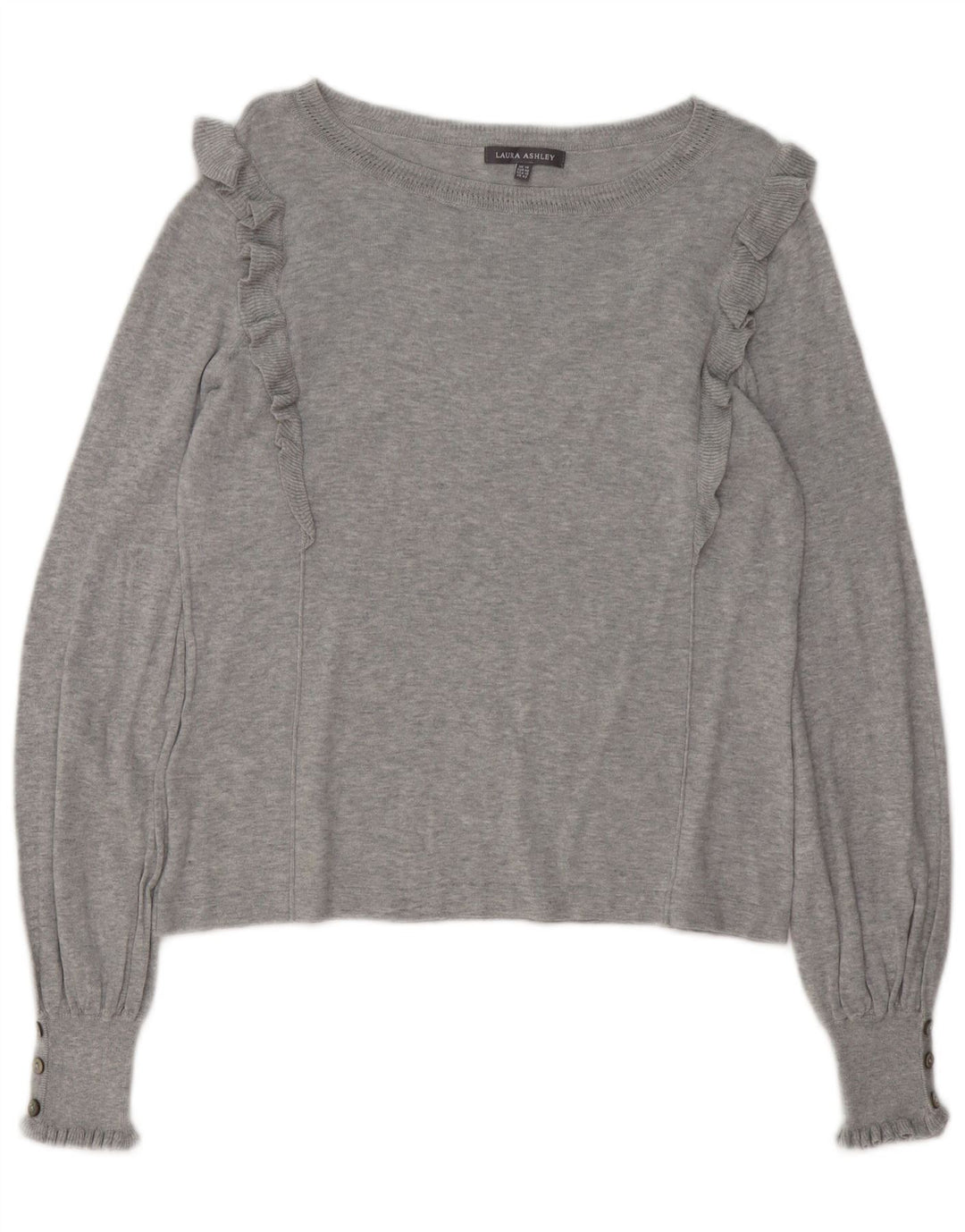 Suéter feminino LAURA ASHLEY com gola canoa Reino Unido 14 grande algodão cinza