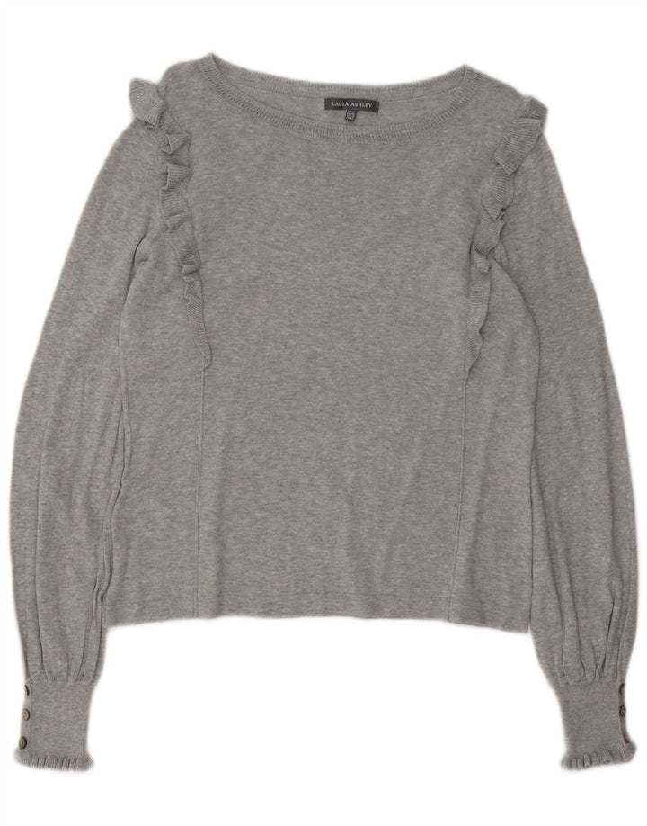 Suéter feminino LAURA ASHLEY com gola canoa Reino Unido 14 grande algodão cinza