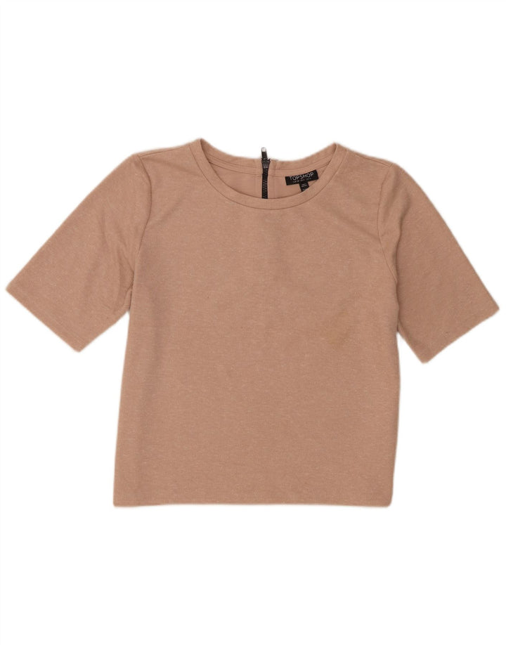 Topshop Camiseta Feminina Crop Top UK 10 Pequeno Poliéster Bege