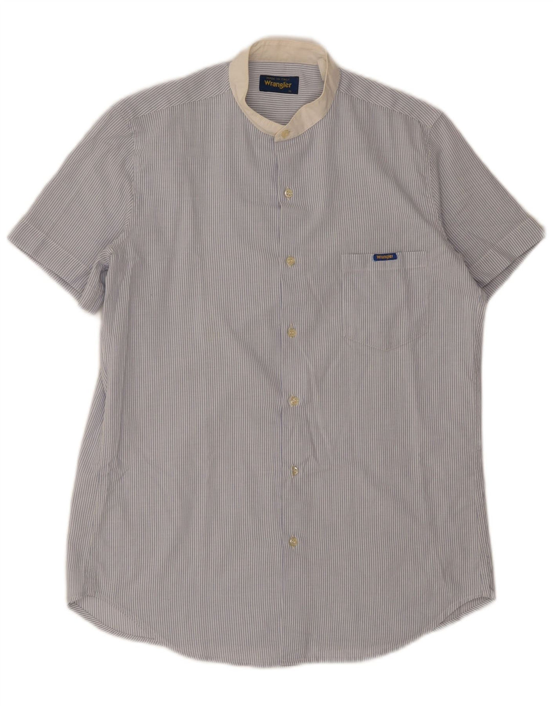 Wrangler Camisa masculina de manga curta listrada azul médio