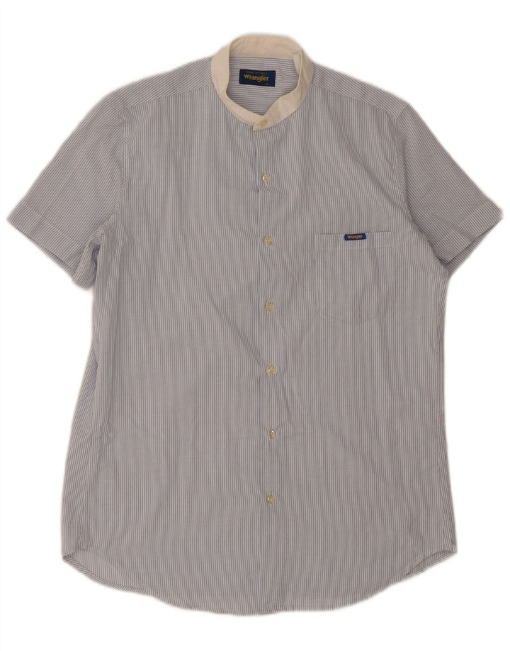 Wrangler Camisa masculina de manga curta listrada azul médio