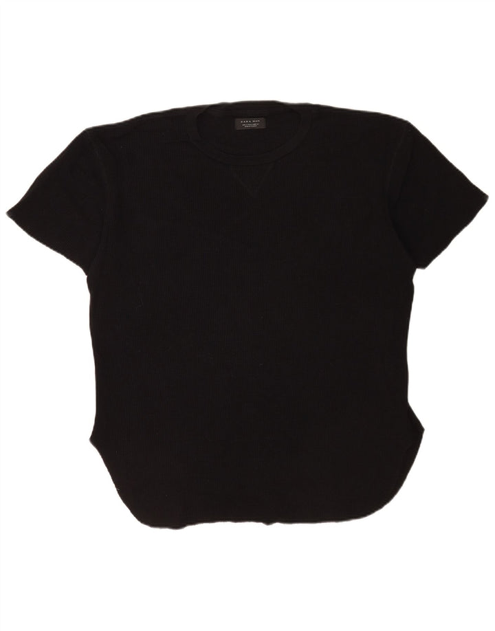 Camiseta masculina Zara Top grande de algodão preto