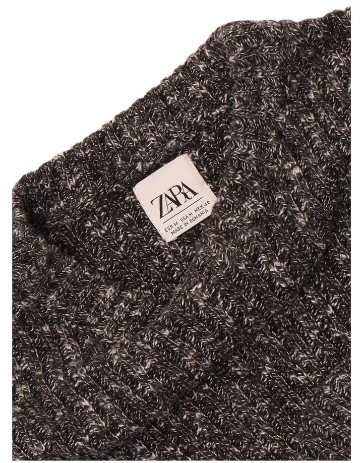 Zara Suéter masculino com gola redonda cinza médio manchado