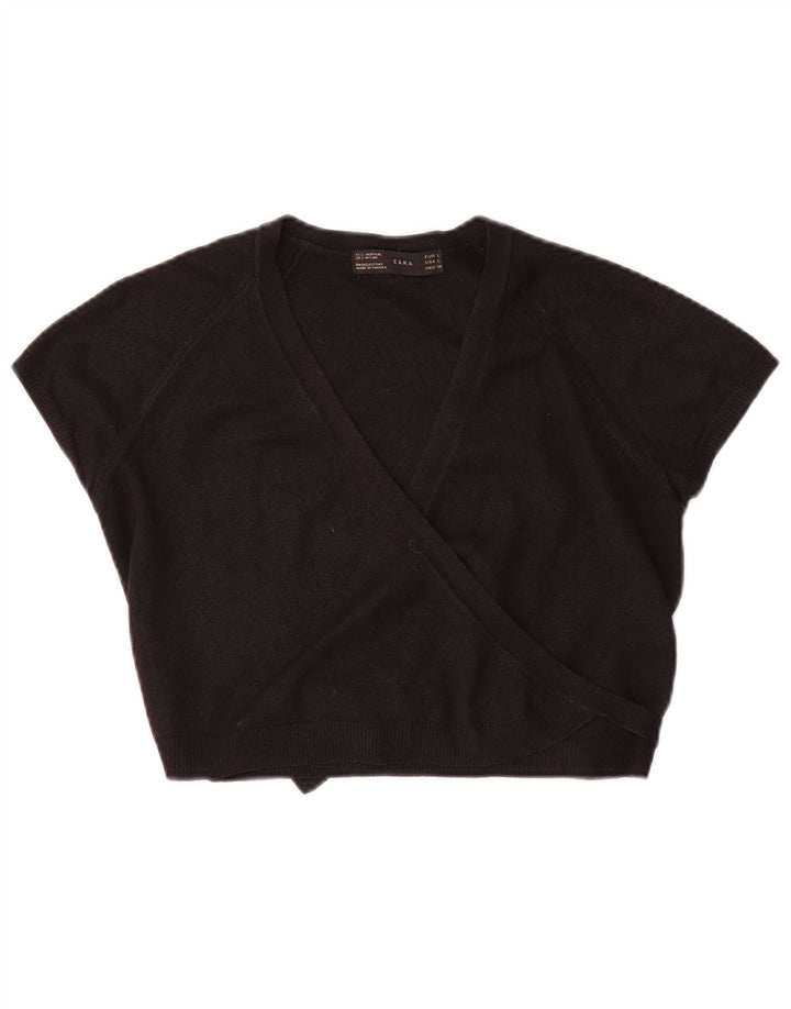 Blusa feminina Zara Crop Wrap Top UK 14 Grande Acrílico Preto