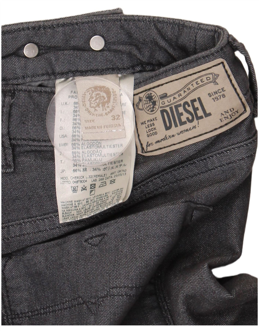 Jeans retos femininos Diesel W32 L26 algodão cinza