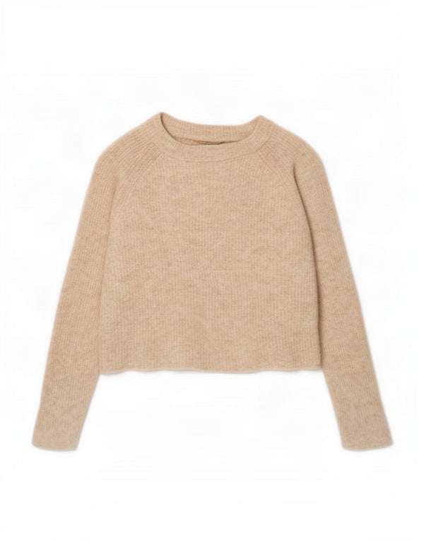 Zara Suéter feminino cropped com gola canoa Reino Unido 18 XL lã alpaca bege