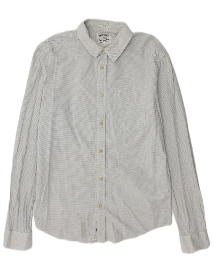 Wrangler Camisa masculina slim cinza médio algodão listrado