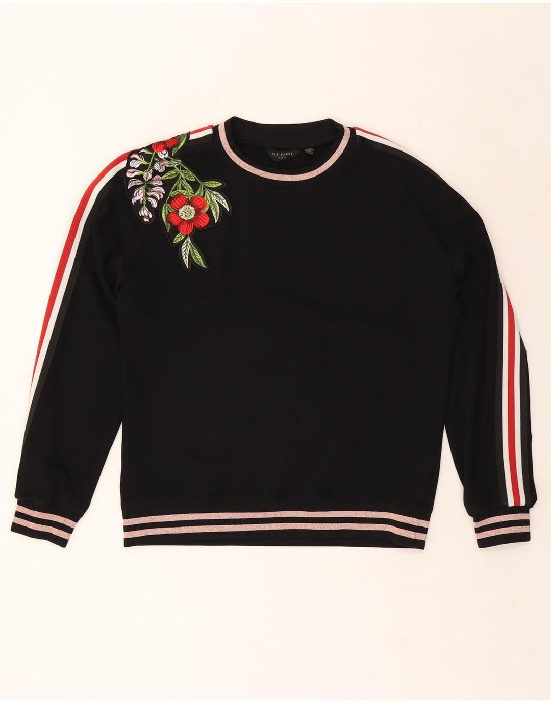 Suéter feminino TED BAKER Reino Unido 14 poliéster floral preto médio