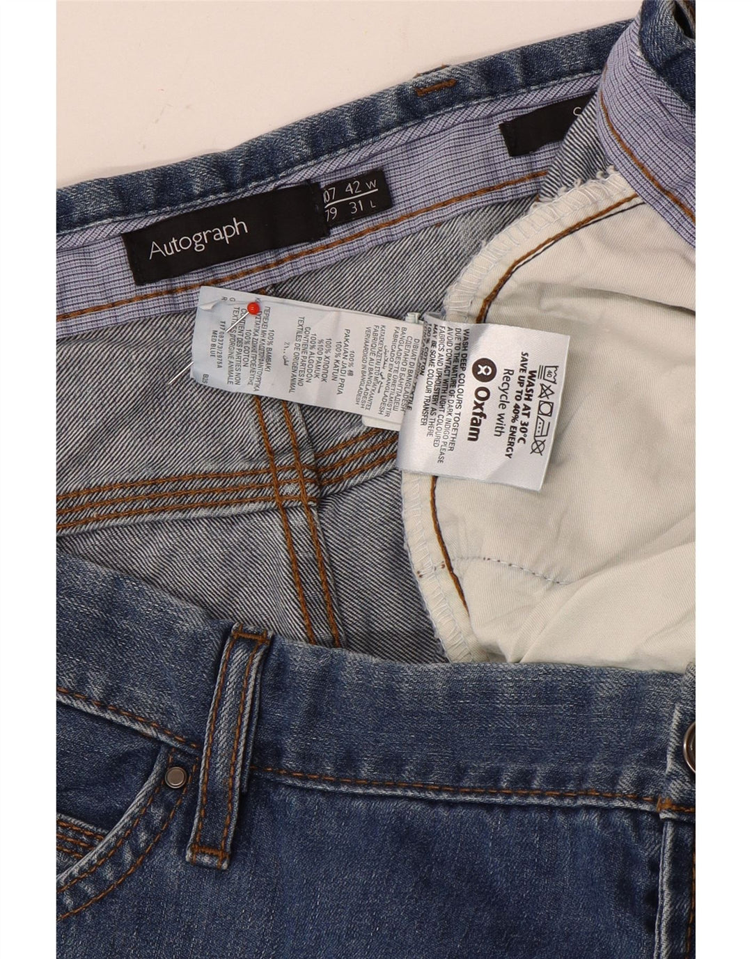Marks & Spencer Masculino Autograph Straight Jeans W42 L27 Azul Algodão