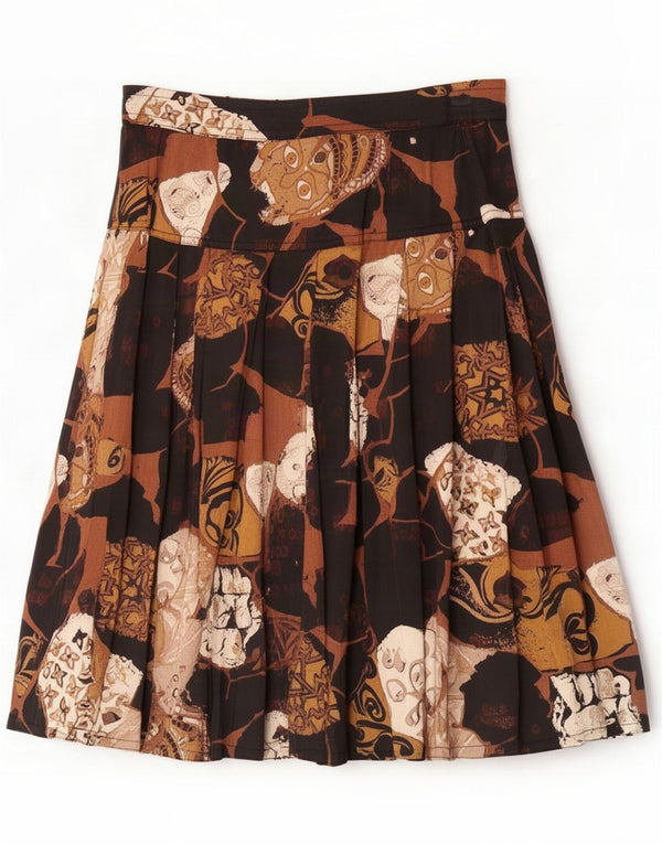 Saia plissada midi feminina vintage médio W28 marrom retrô