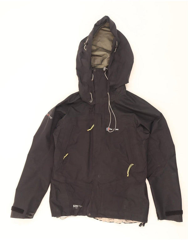 Jaqueta corta-vento feminina Berghaus Gore-Tex com capuz Reino Unido 10 pequena preta de nylon
