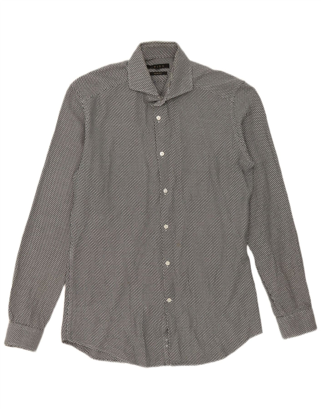 Camisa masculina Reiss Slim Fit médio preto Chevron algodão