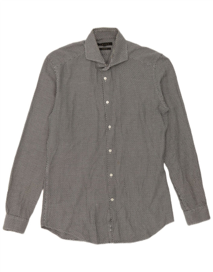 Camisa masculina Reiss Slim Fit médio preto Chevron algodão