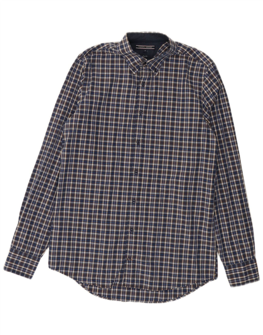 Tommy Hilfiger Mens Slim Fit Camisa Xadrez Azul Médio