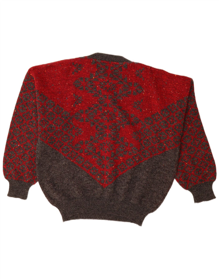 Suéter masculino Cacharel Paris com gola redonda IT 54 XL lã geométrica vermelha