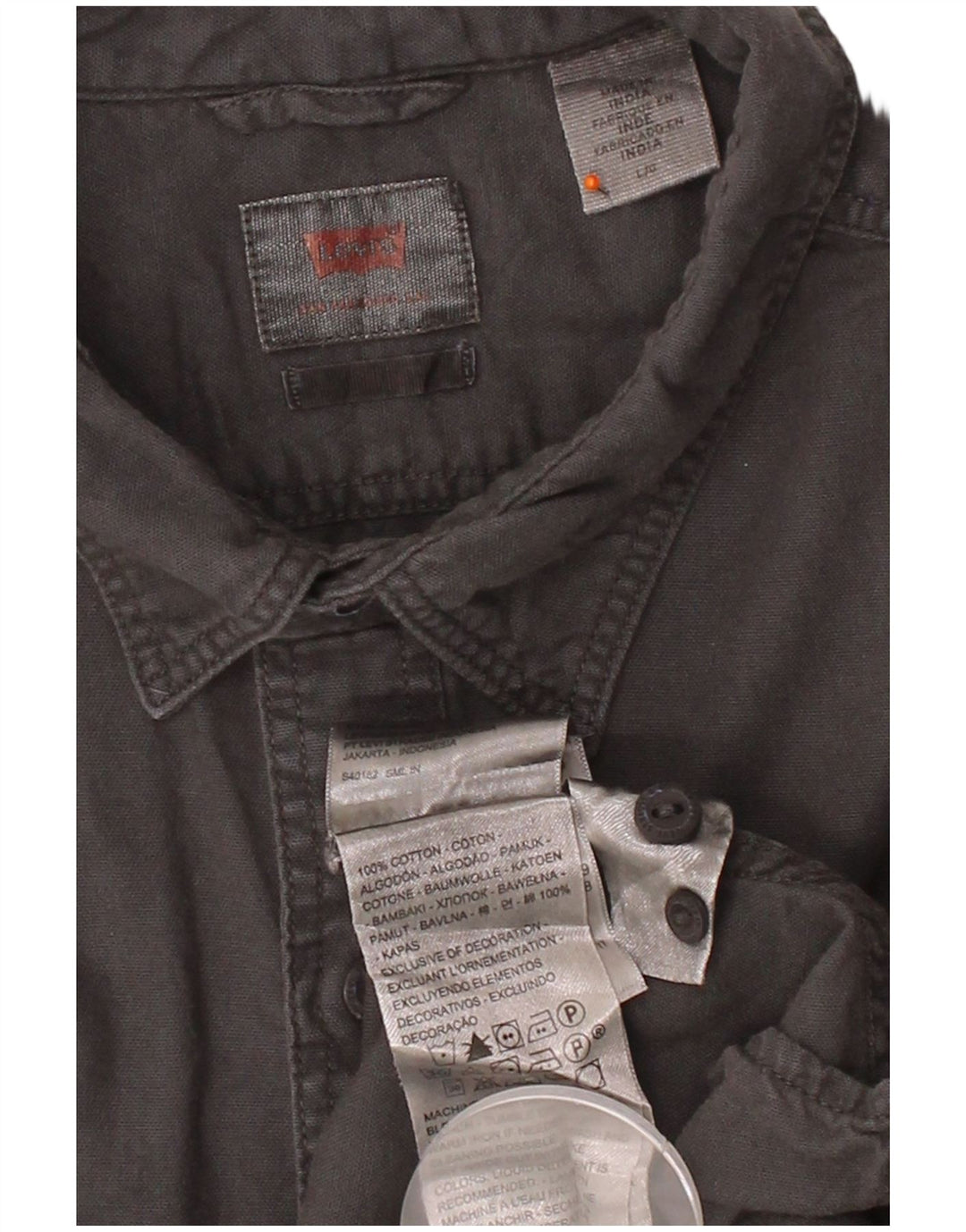 Camisa masculina LEVI'S 15-16 anos grande algodão cinza