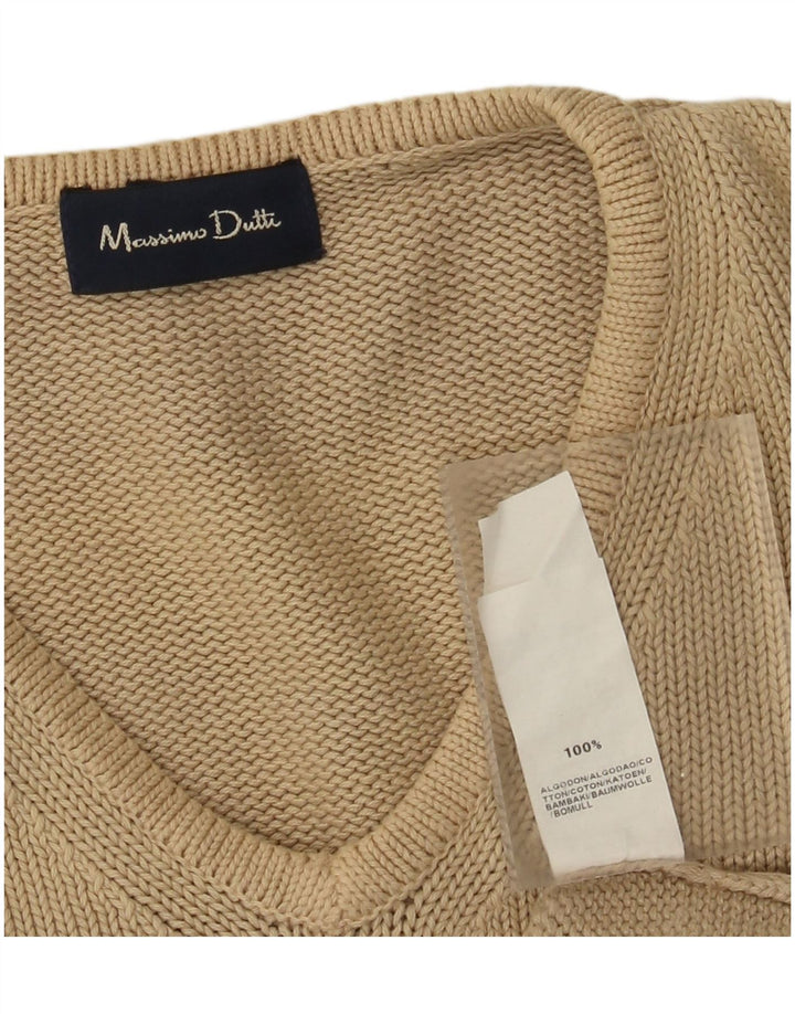 Suéter masculino Massimo Dutti com decote em V, grande algodão bege