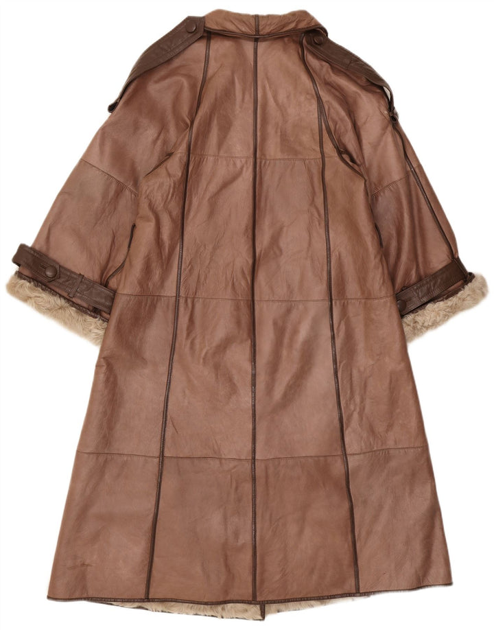 Casaco de couro feminino vintage UK 14 marrom médio