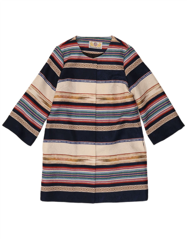 Sobretudo feminino Christopher Wren UK 12 médio azul marinho geométrico retrô